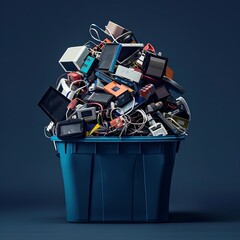 E-Waste Dilemma: Overflowing Bin of Electronics Recycling