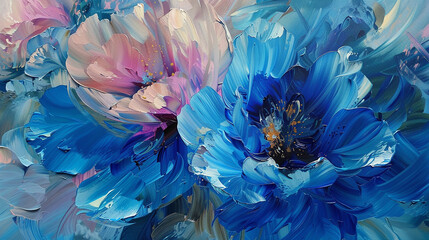 Each brushstroke of oil paint brings abstract flowers to life with depth and dimension. - obrazy, fototapety, plakaty