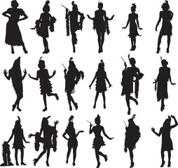Print Flapper Girls silhouette Flapper; Flapper Girls EPS 1920 Women SVG; Flapper girl, Woman EPS  Flapper Girls  bundle,