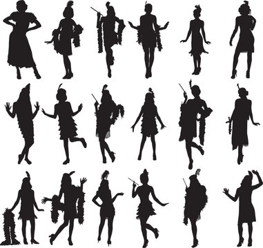 Print Flapper Girls silhouette Flapper; Flapper Girls EPS 1920 Women SVG; Flapper girl, Woman EPS  Flapper Girls  bundle,