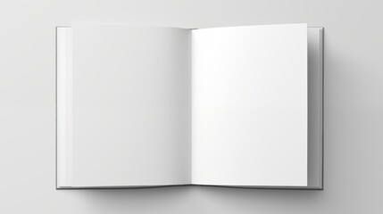 An open hardcover book with blank white pages on a simple background - obrazy, fototapety, plakaty