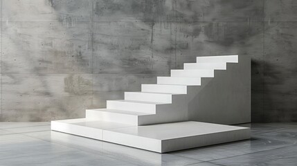 White stair podium with natural afternoon light.