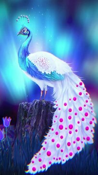 White Peacock (Reels Video), Diamond Painting, Crystal Pink And Blue, Fantasy, 4K 