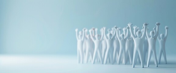 Team Celebration 3d rendering of a group of figures raising their hands in jubilation