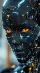 Fototapeta premium A brand ambassador that is a hyperrealistic android with humanlike emotions, futuristic background