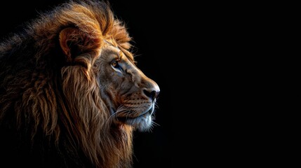Naklejka premium Majestic Lion Rich Mane Black Background