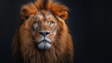 Fototapeta premium Majestic Lion Rich Mane Black Background