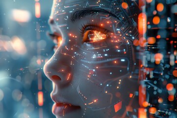 A corporation developing artificial intelligence with consciousness and emotions, futuristic background