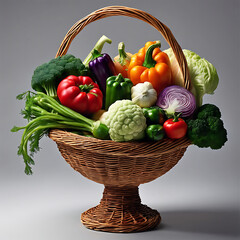 vegetable on a basket including carrot broccoli lettuce tomatoes radishes 