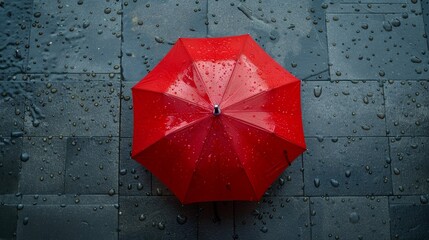 Vibrant Red Umbrella Among Grey Leadership Symbol