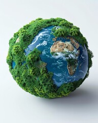 A globe with expanding green areas, representing the growth of environmental awareness and sustainability