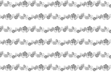 抽象的な花や植物のモノクロのパターンイラスト