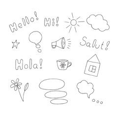 Greeting and communication doodles set, vector illustration hand drawing