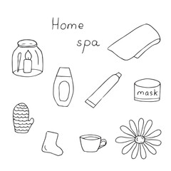 Home spa set, vector illustration hand drawing doodles