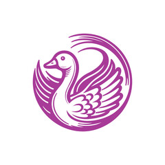 Purple and White Illustration of Swan Ornament 