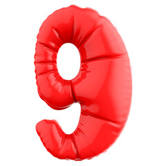 9 Number Balloon 3D Render