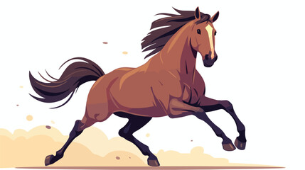 Cartoon brown horse running on white background 2d