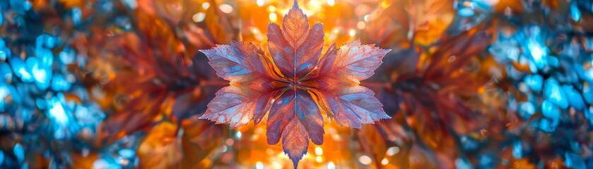 A leafy tree with a leafy branch that is orange and blue