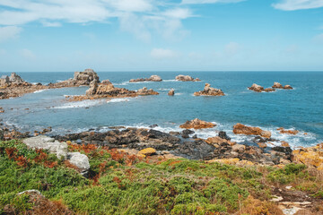 Atlantic coast in Brittany, near Ploumanach (France).