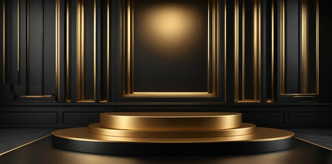 Golden podium background 3D product stage golden platform for product display. an abstract platform...