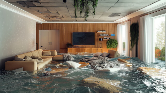 A picture of a house affected by flooding For use in advertising home insurance