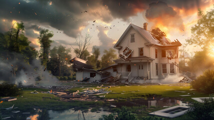 A picture of a house destroyed by fire For use in advertising home insurance 1