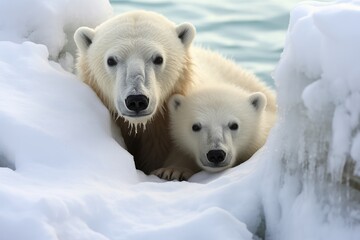 Polar bears patiently waiting near a seal hole.