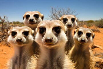 A group of meerkats on alert for predators. - obrazy, fototapety, plakaty