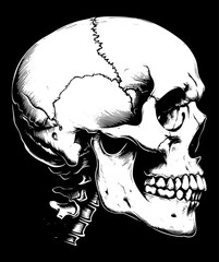 Skull head profile illustration isolated on black background