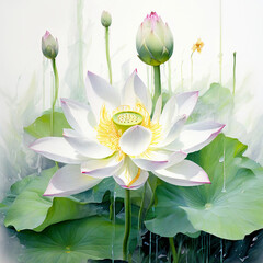 Flowers of a large white lotus.	 - 790728053