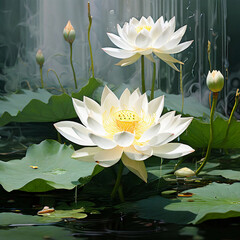 Flowers of a large white lotus.	 - 790728073