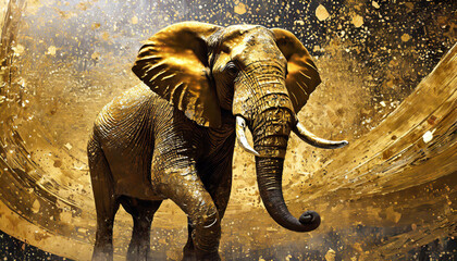 Abstract artistic background Vintage illustration elephant gold 3D textured background Paint