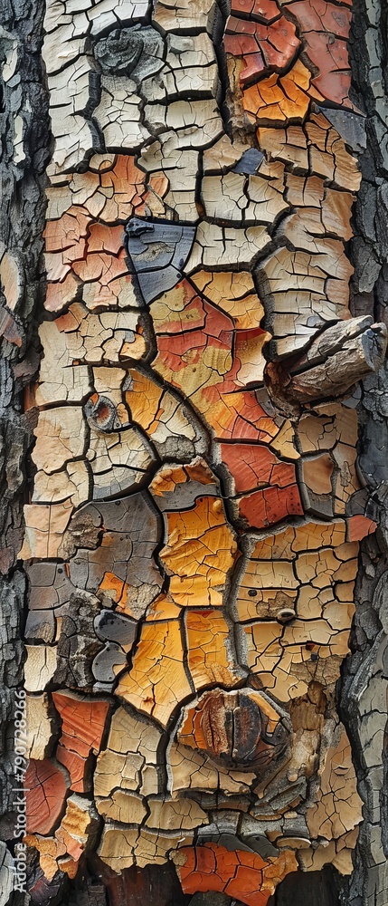 Poster a tree trunk with a lot of cracks and splinters