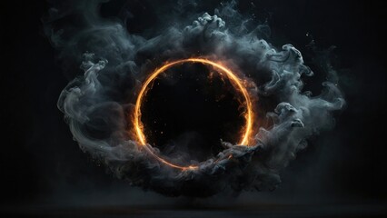 Circular Black Smoke explodes outward, with dramatic smoke or fog effect with a scary Dark background