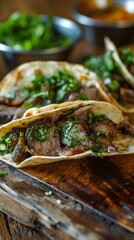 Delicious Grilled Steak Tacos with Fresh Vegetables and Lime Wedges