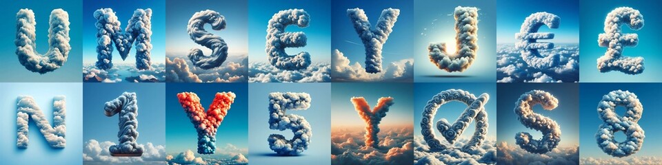 Naklejka premium Cloud lettering. AI generated illustration