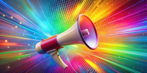 Megaphone on colorful background, marketing and advertising concept, Generative AI