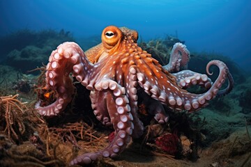 An octopus using camouflage to ambush prey. - obrazy, fototapety, plakaty
