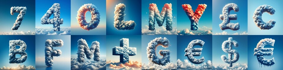 Naklejka premium Cloud lettering. AI generated illustration