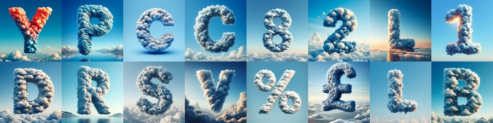 Naklejka premium Cloud lettering. AI generated illustration