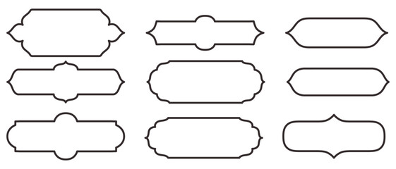 Compilation of traditional Islam horizontal window or door shapes for border or separator design. Set of Mosque Muslim frames in outline.