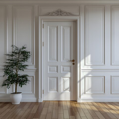 Fototapeta premium Elegant Classic White Panel Door with Decorative Elements