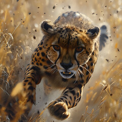 Majestic Cheetah on the Prowl in Golden Savannah Light
