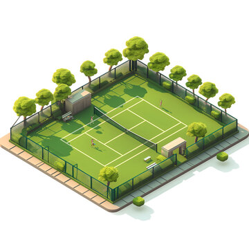 isometric tennis court scene with green trees clip art preview