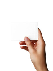 Obraz premium Human Hand Holding a Blank White Card Isolated on White Background