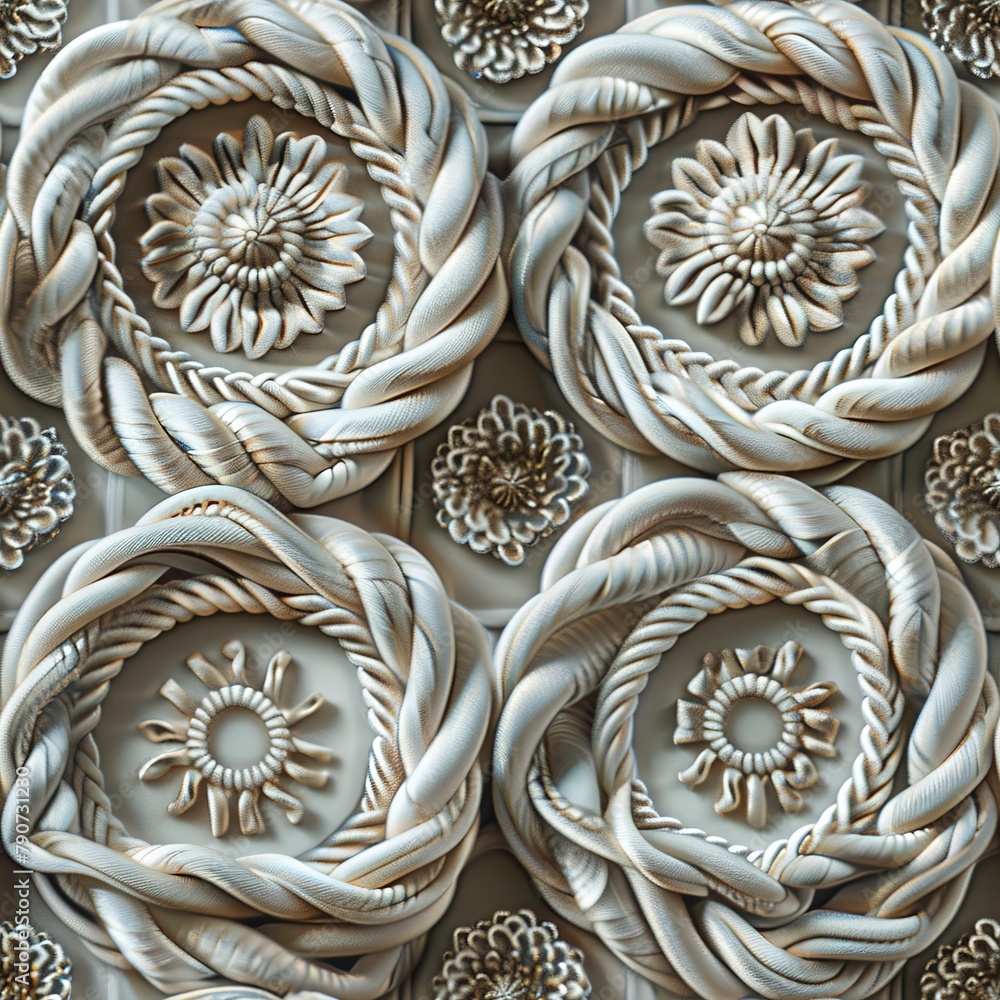 Poster bohemian macramã© wreaths in 3d, incorporating intricate knot patterns. seamless pattern, fabric pat