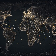 a map of the world with glowing connections between different regions. 