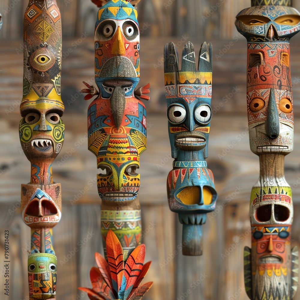 Aufkleber 3d totem animals, decorated with tribal patterns and bohemian flair.seamless pattern, fabric pattern