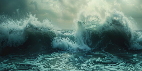 Majestic ocean waves at twilight - obrazy, fototapety, plakaty