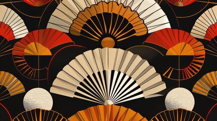 Hand fan pattern, abstract artistic background. Japanese style. AI generative.
